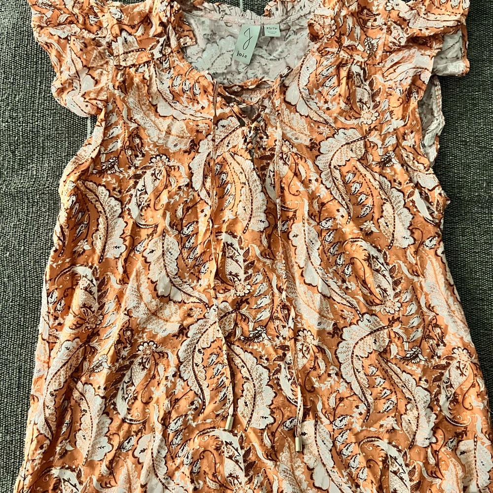 Joie Orange and White Paisley Blouse